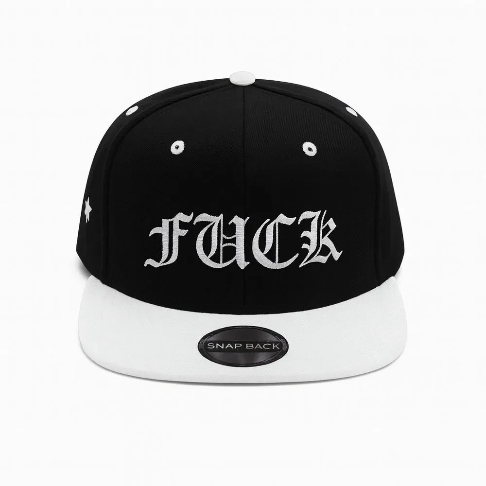 New Old English Text Snapback Hat Black And White Low Bill Blackstar Denim Brand